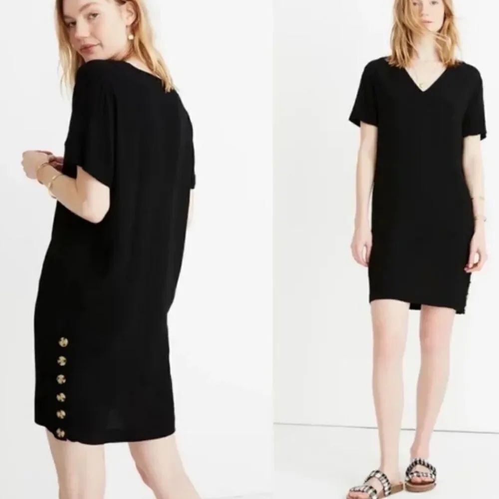 Madewell Black Short Sleeve Side-Button Easy Dress in Size Small